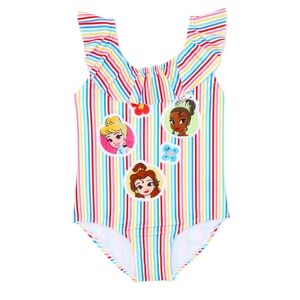Disney Toddler Girl Princess Rainbow Striped Ruffled Swimsuit One Piece Size 18M